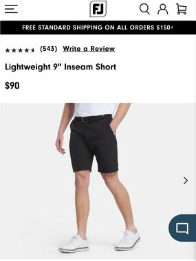 FootJoy Lightweight 9" Inseam Men's Golf Shorts - Black 40” waist - excellent